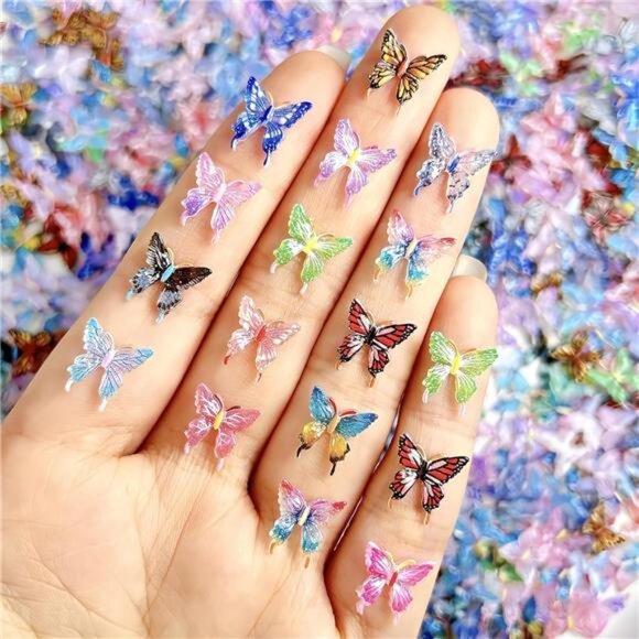 100Pcs Butterfly Nails Charms 3D Resin Elegant Butterfly Nail Art Rhinestones - Picture 1 of 7